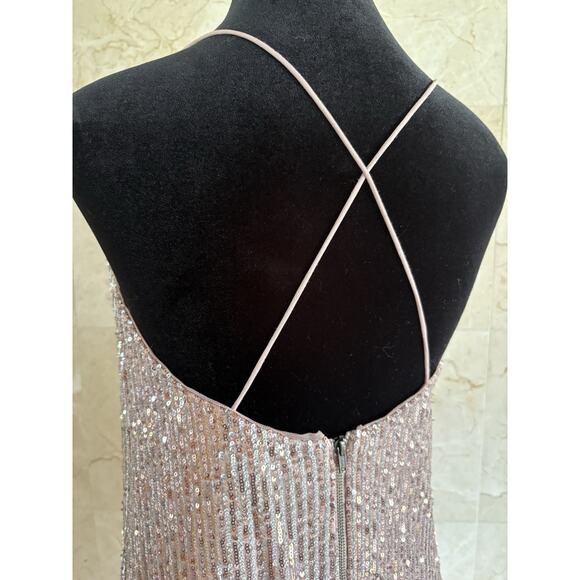 Adrianna Papell Stripe Sequin Mini Slip Dress Sz 2, Rose Gold Cocktail Party - Picture 8 of 12